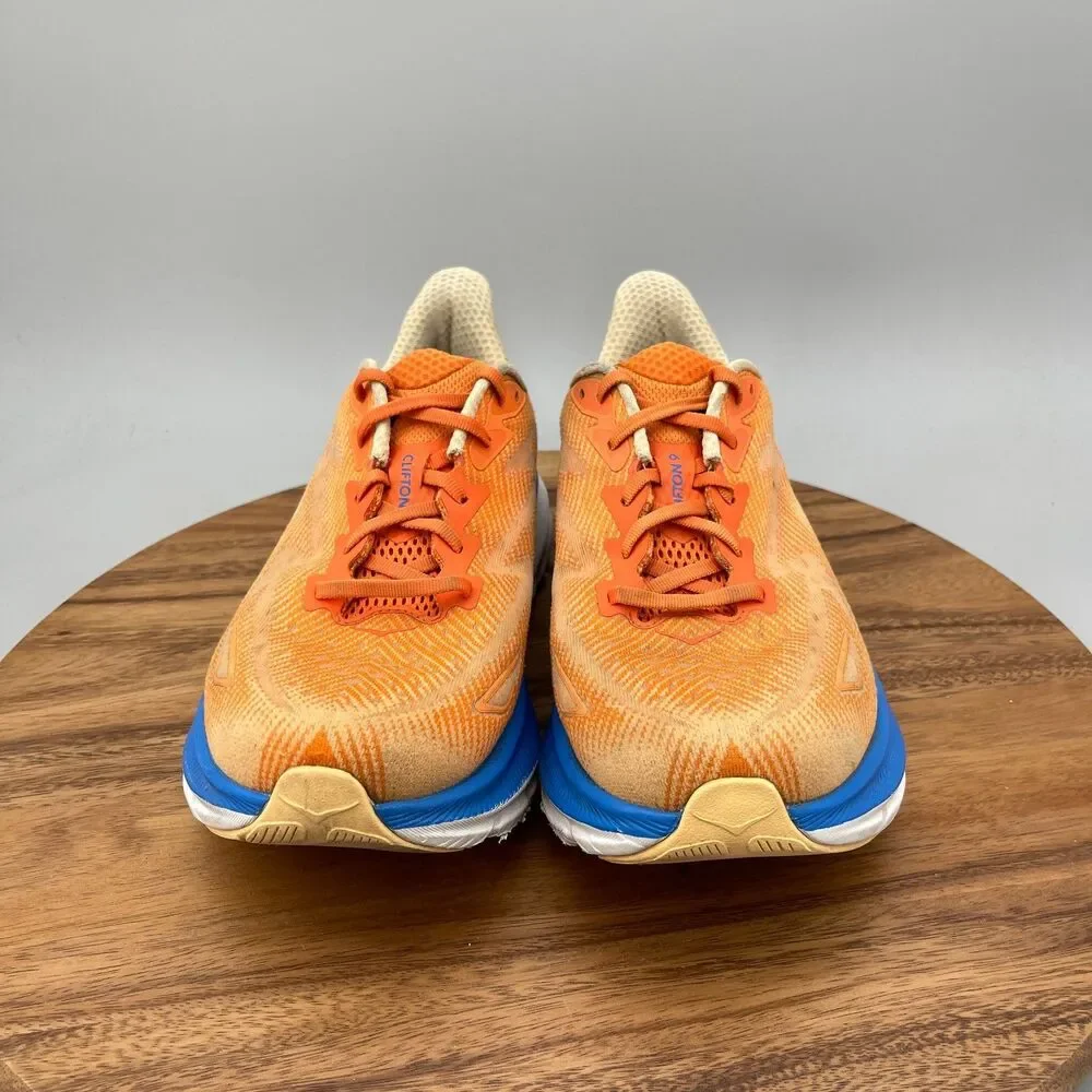 Hoka One One Clifton 9 Shoes Mens Size 9.5 2E Orange Running Comfort Walking Gym